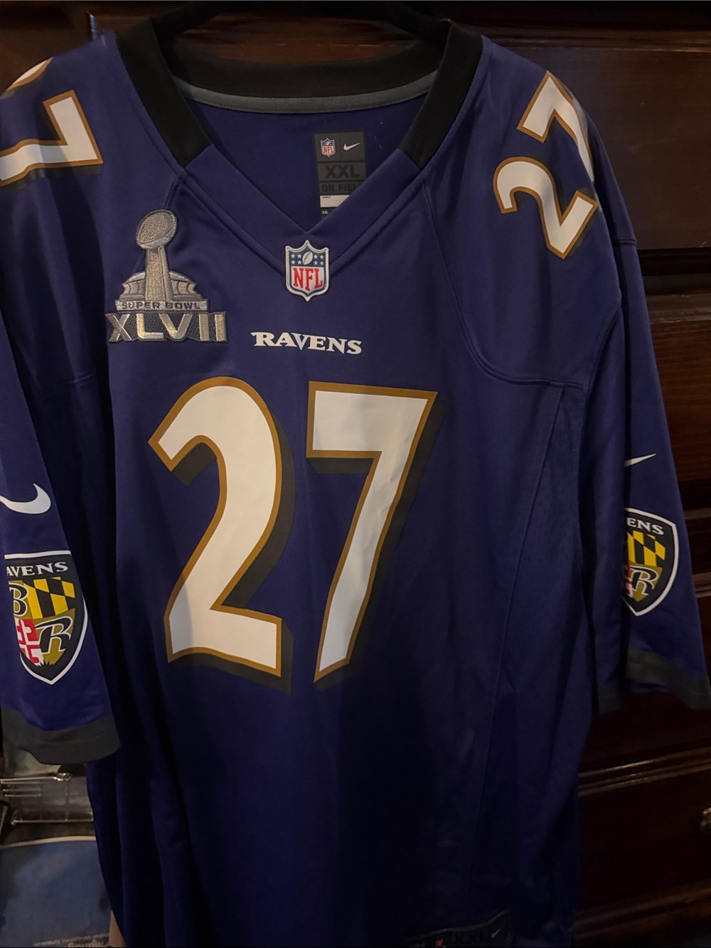 Nike Baltimore Ravens #27 Purple and White Football Jersey